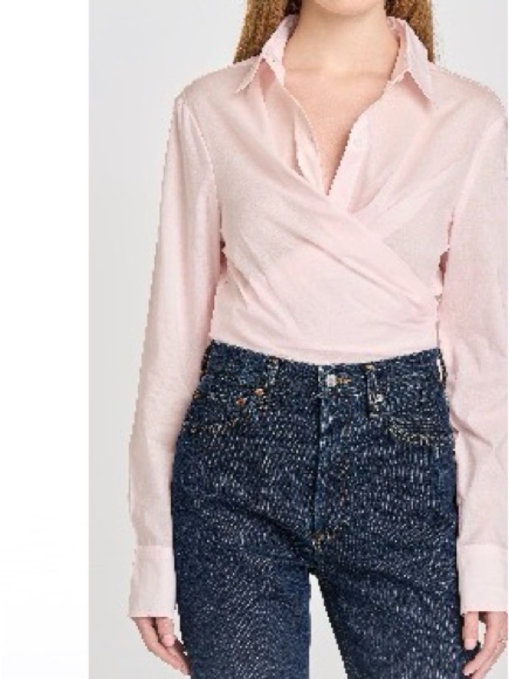 WAYF Light Pink Tie-Front Button Down Shirt